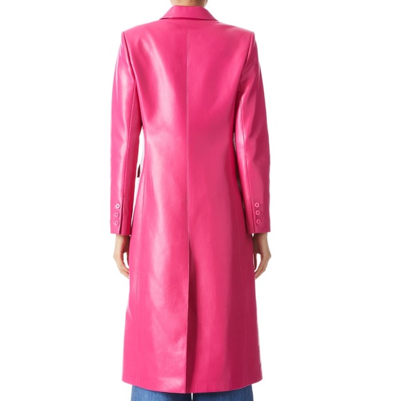 VEGAN LEATHER NOTCH COLLAR LONG BLAZER - Picture 2 of 11